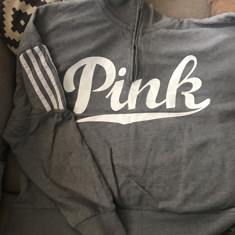 Heather grey VS pink half zip sweater